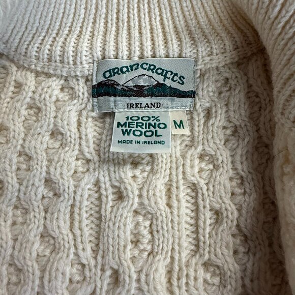 Aran Crafts Plated Crew Neck Cardigan with Celtic Zip Cream Size Medium - Picture 5 of 9